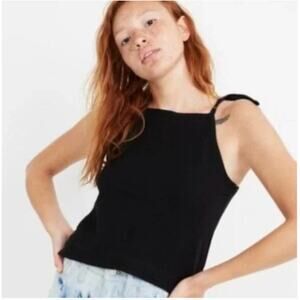 Madewell Ribbed Tank Top - Black with Tie Straps - Size S